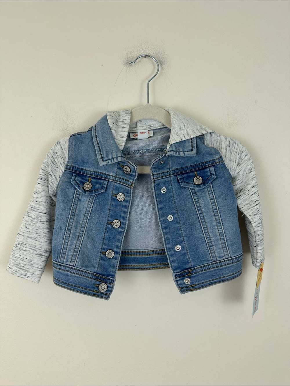 Cat & Jack Kids Light Blue Denim Jacket with Heather Gray Cat Hood Size 12M NWT
